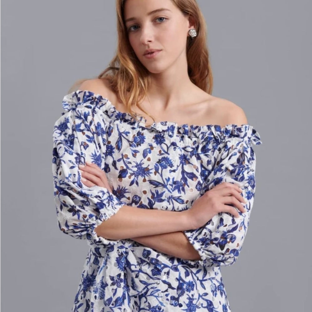 Anne Fontaine Blue and White Floral Top